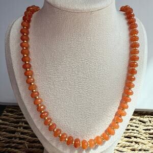 21.5" Gemstone Necklace, Orange & Gold, Quartz & Hematite, Gold Tone Hardware